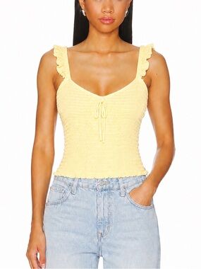 Forever 21 Yellow Smocked Ruffle Strap Camisole